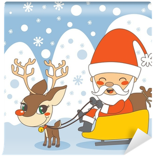Santa Claus In His Sleigh And The Red Nosed Reindeer - Santa Claus Sleigh Ride Tote Bag, Adult Unisex, Natural (400x400), Png Download