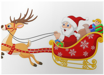 Santa In His Christmas Sled Being Pulled By Reindeer - Sleigh Christmas Clipart (400x400), Png Download