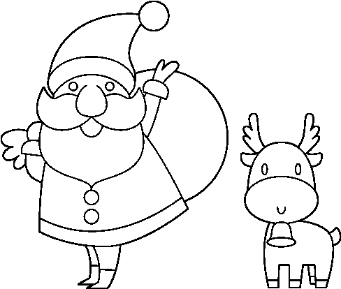 Santa Claus And Reindeer Coloring Page - Drawing (600x460), Png Download
