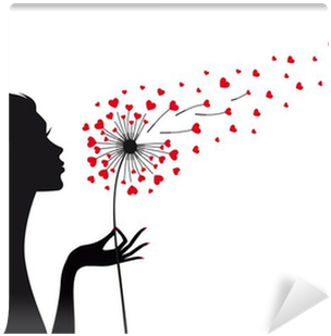 Woman And Dandelion With Red Hearts, Vector Wall Mural - Girl Blowing A Dandelion Tattoo (400x400), Png Download