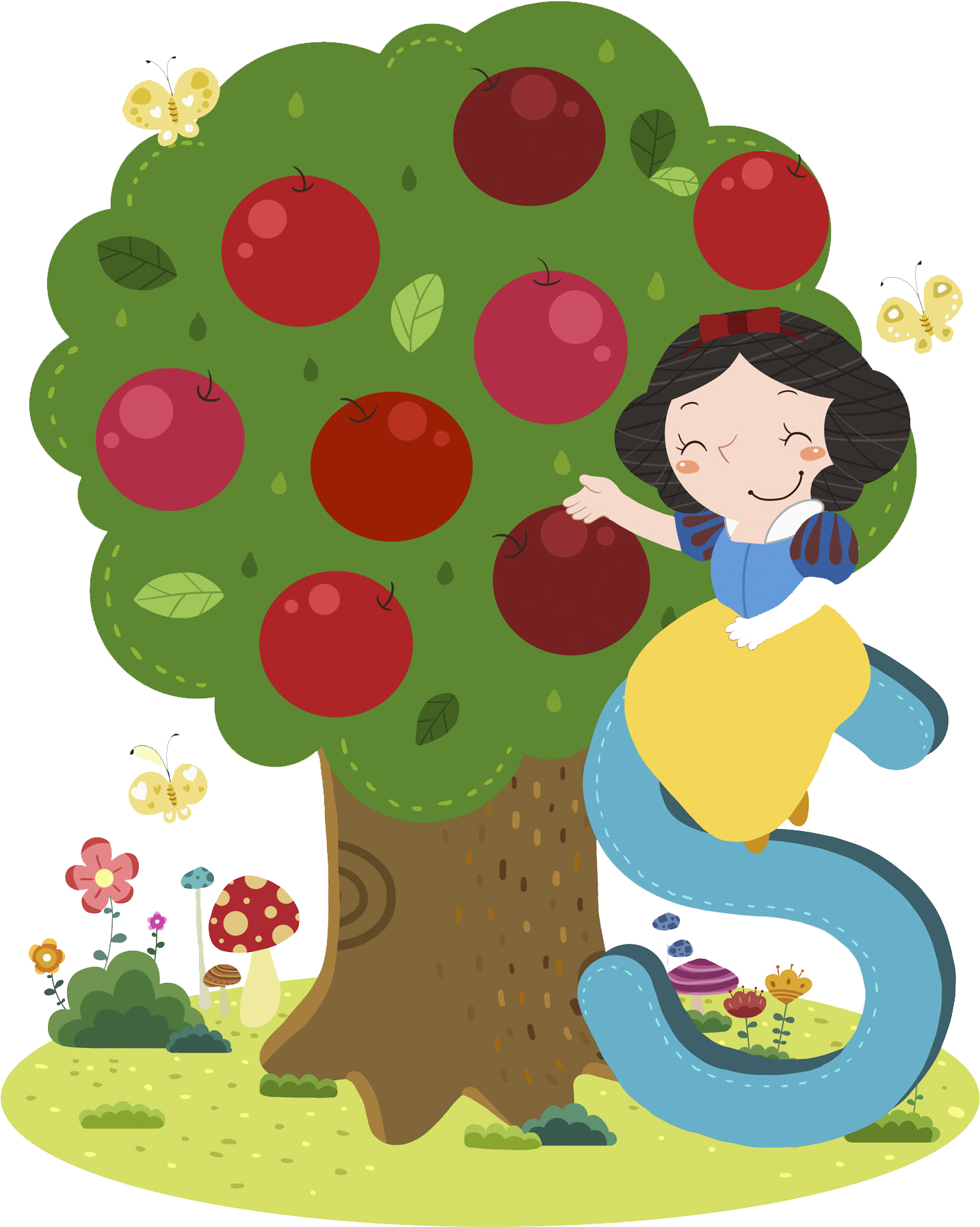 Snow White Apple Cartoon Illustration - Illustration (1507x2318), Png Download