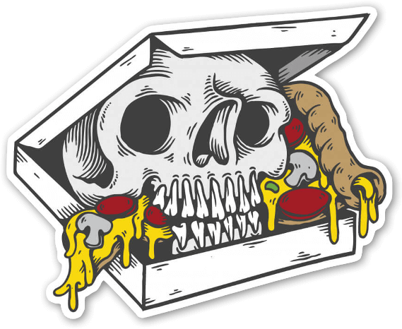 Skull Box Pizza Sticker - Pizza (600x496), Png Download