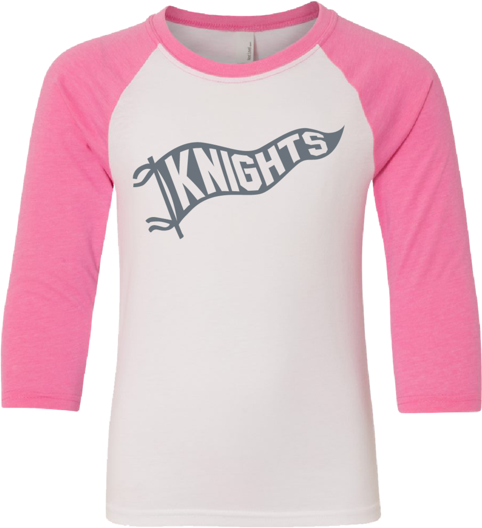 Knights Pennant Flag Baseball T-shirt - Next Level Youth Raglan Pink (1060x1106), Png Download