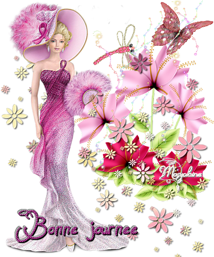Bonjour - Flower Bouquet With A Butterfly & Dragonfly Large (441x500), Png Download