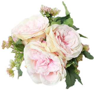 Beautiful Cottage Rose Silk Wedding Bouquet In Pink - Cottage Rose Wedding Bouquet In Pink Cream 9" Tall (498x697), Png Download
