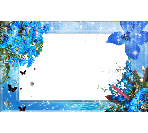 Blue Flower Frames Design (500x450), Png Download