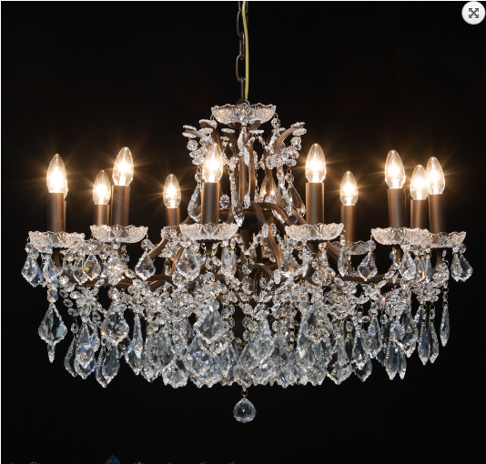 Chandelier, Stunning Large Bronze Chandelier Large - Large 12 Branch Bronze Shallow Crystal Chandelier Ceiling (800x800), Png Download