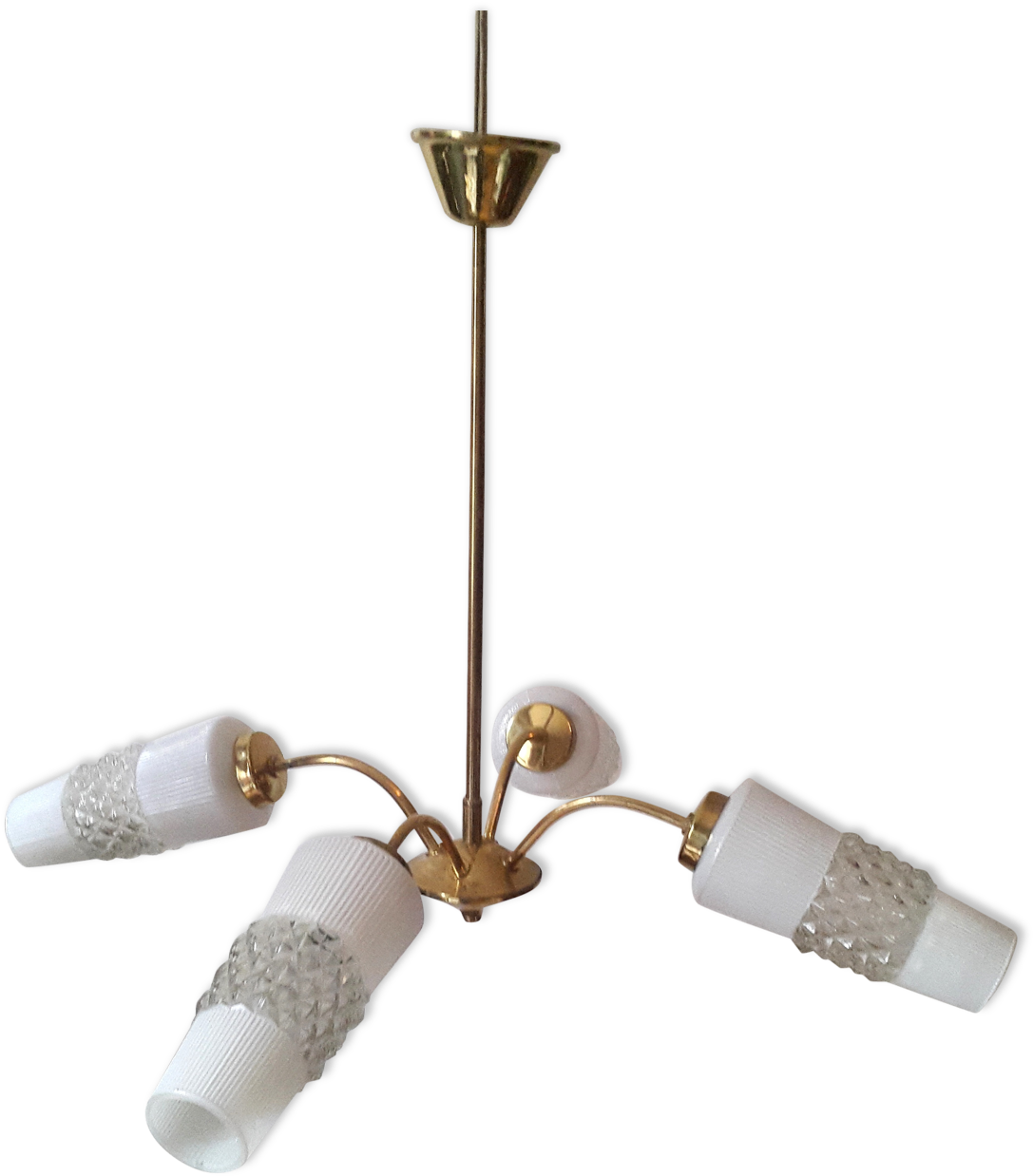 Vintage Chandelier Gold Metal Branches And Tulips In - Ceiling (1457x1457), Png Download