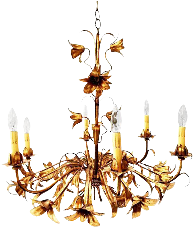 Gold Gilt Italian Tole Lily 6-light Chandelier - Chandelier (768x768), Png Download