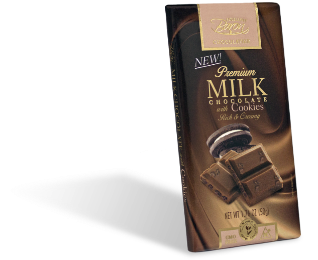 Milk With Cookies - Baron Chocolatier Milk Chocolate - 1.76 Oz Bar (768x768), Png Download