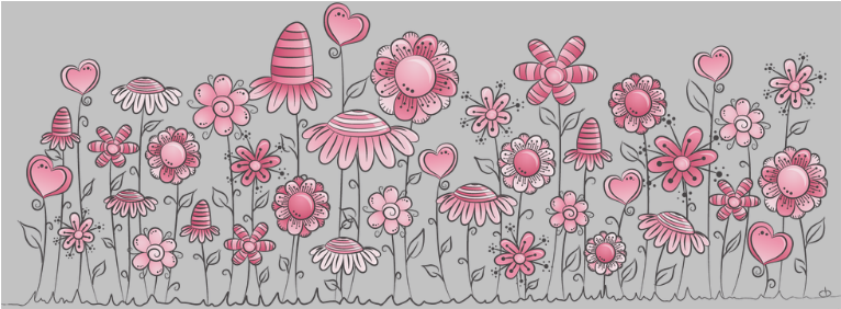 Pink Doodle Flower Field Travel Mug (14 Oz) - Rosa Fantasie-blumenfeld Postkarte (500x500), Png Download