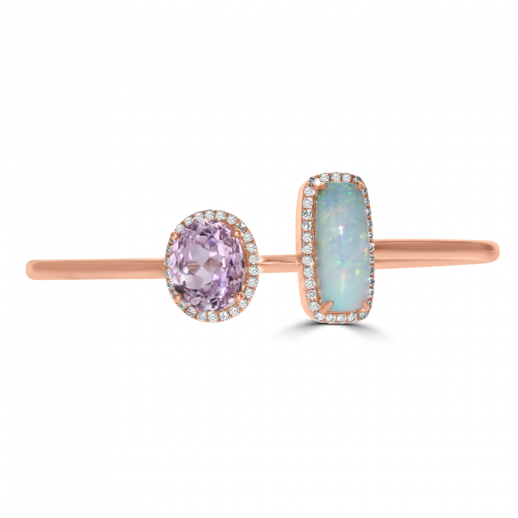 Juleve 18kt Rose Gold Kunzite, Opal, & Diamond Halo - Gold (580x720), Png Download