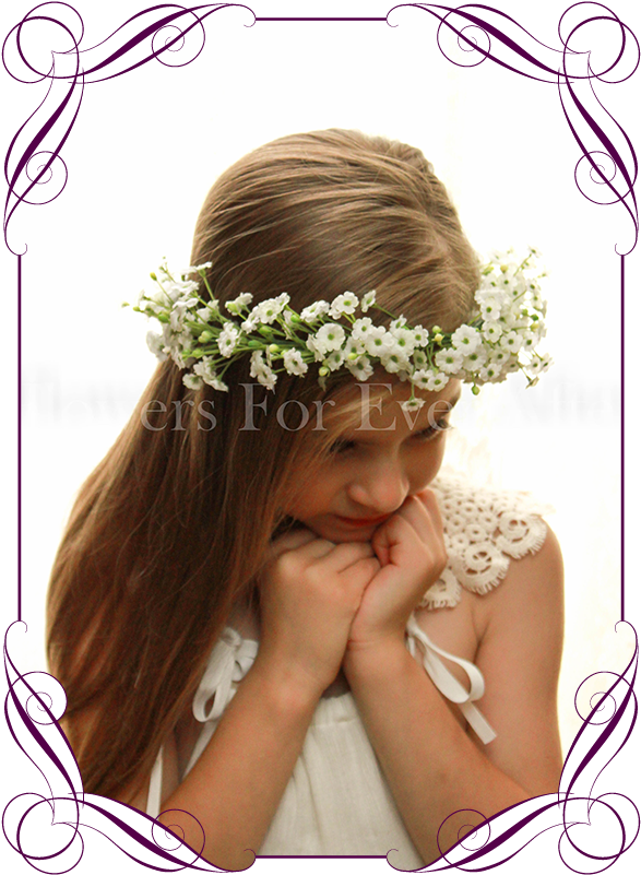 Silk Artificial White Wedding Floral Crown / Halo With - Blue Rustic Wedding Bouquets For Sale (608x822), Png Download