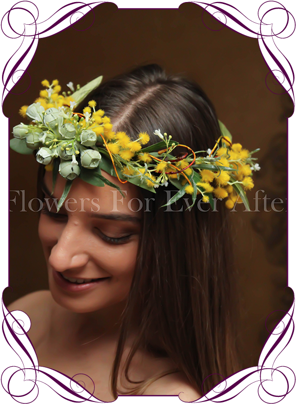 Silk Artificial Wattle Flower Crown Halo - Boutonnière (608x822), Png Download
