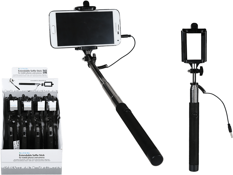 Extendable Mobile Phone Holder - Selfis-stick Mit Teleskopstange (945x709), Png Download