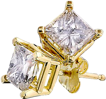 14k Yellow Gold Princess Diamond 4-prong Stud Earrings - 2 Ctw. Sparkling Princess White Sapphire Stud Earrings (468x400), Png Download