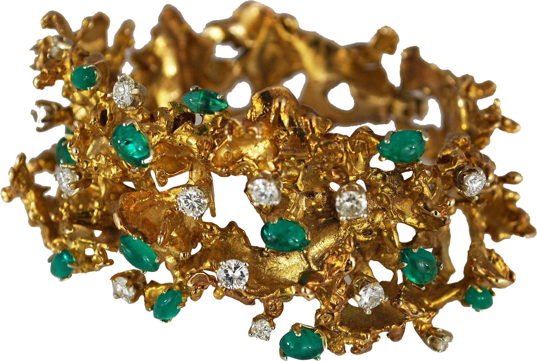 14k Gold Diamond Emerald Freeform Bracelet Vintage - Gold (1845x1845), Png Download
