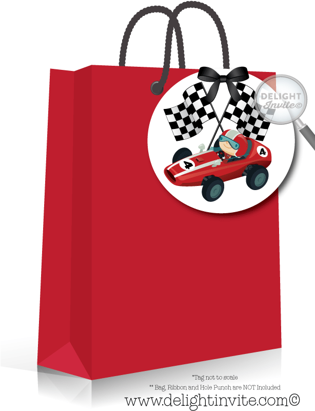 Dragster Racer Birthday Party Favor Tag - Cafepress Checkered Flag Picture Ornament (613x822), Png Download
