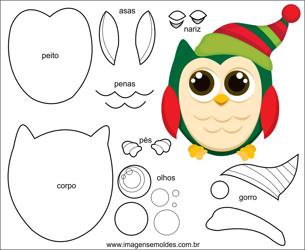 Molde De Natal Para Eva Feltro E Artesanato - Christmas Owls (1002x822), Png Download