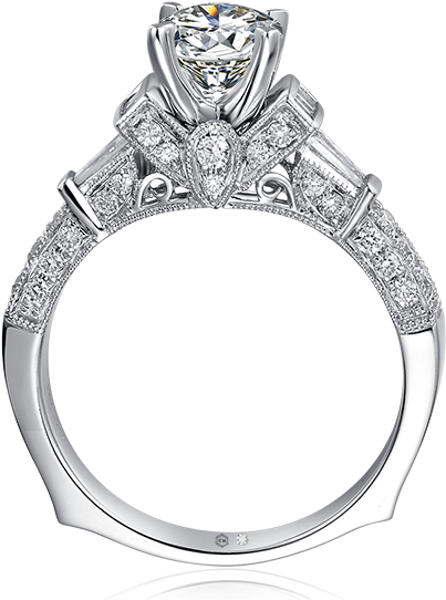 V-frame Filigree Micropavé Vintage Engagement Ring - Wedding Rings Semi Mounts Rose Gold (600x600), Png Download