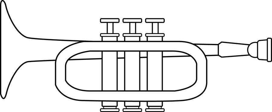 Colouring Trumpet Clipart Coloring Book Trumpet Colouring - Instrumentos Musicales Para Colorear (899x372), Png Download