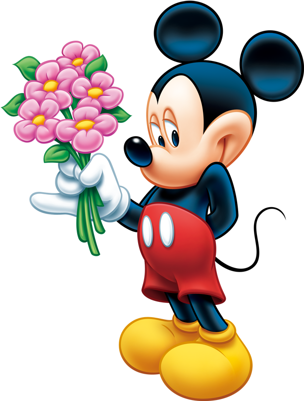 Download Png Images Free - Mickey Mouse With Flowers (741x980), Png Download
