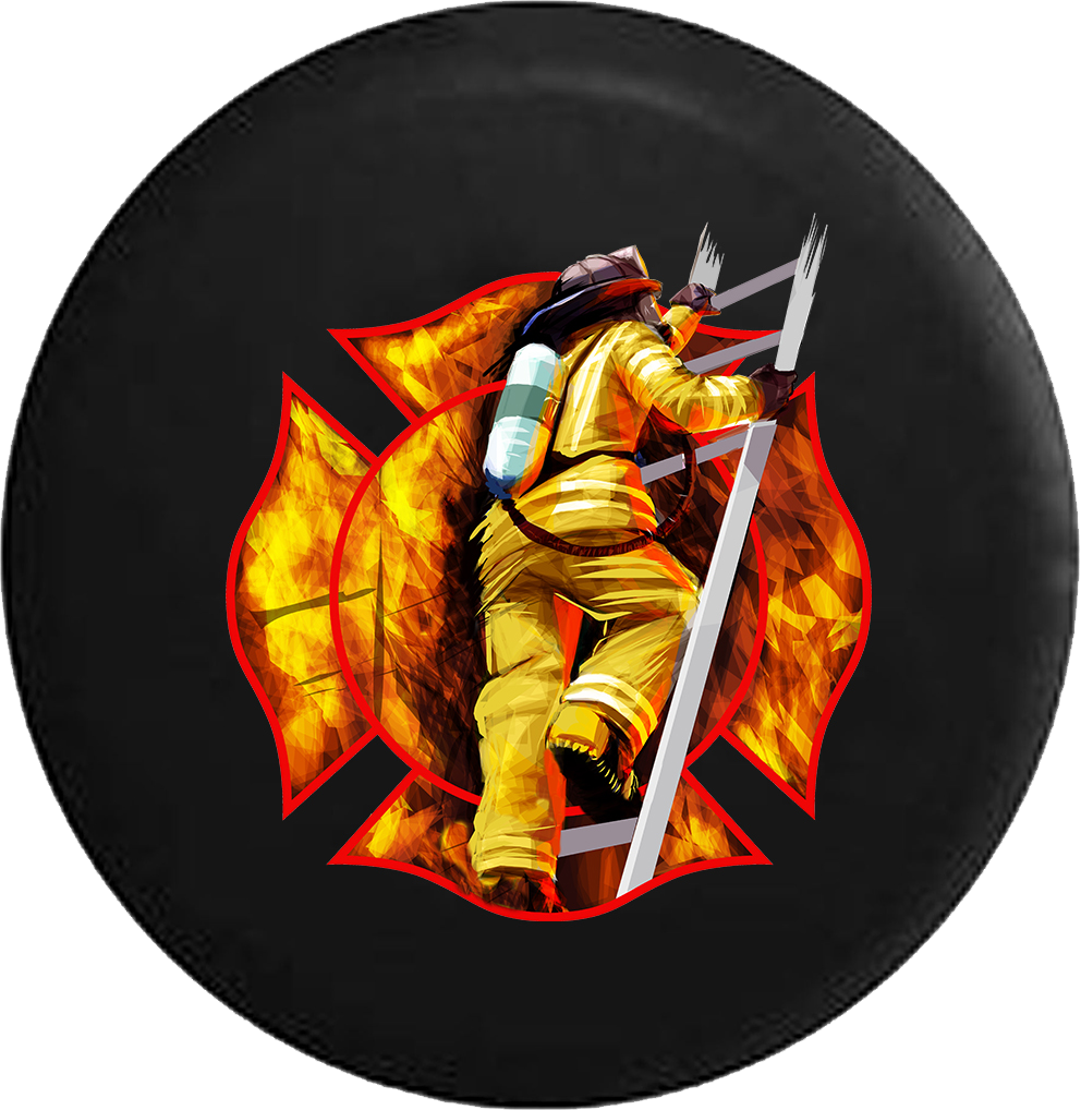 Firefighter Seal On Fire Climbing Rescue Ladder Rv - Tirecoverpro Firefighter Seal On Fire - Climbing Rescue (992x1018), Png Download