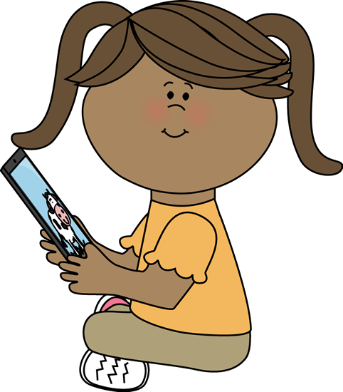 Girl With Ipad - Kids On Ipad Clipart (482x550), Png Download