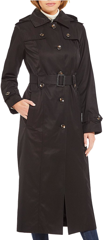 Fog Trench Png Image File - London Fog Belted Long Water Repellent Trench (880x1020), Png Download
