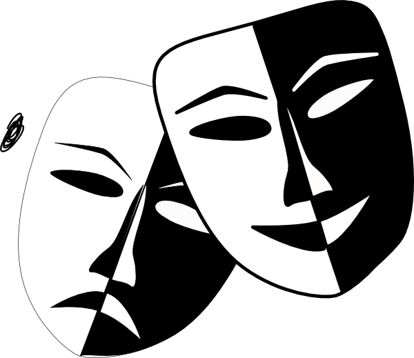 Half Face Drama Mask (600x519), Png Download