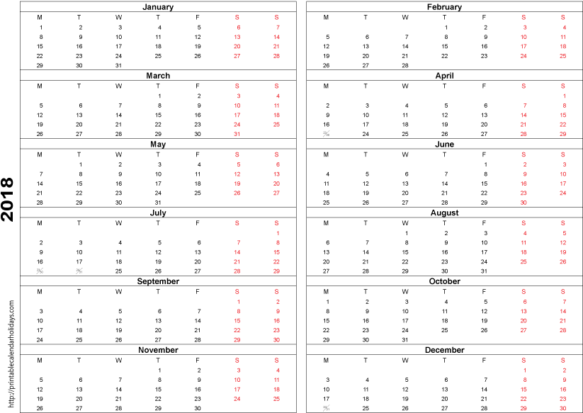 Printable Calendar 2018 Template - Calendario 2010 (842x595), Png Download