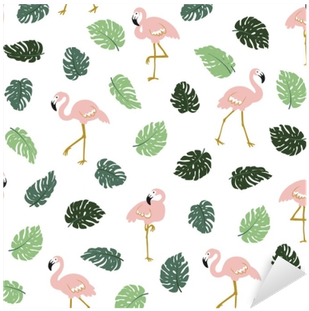 Tropical Seamless Pattern With Pink Flamingos And Green - Tapety Na Telefon Z Flamingami (400x400), Png Download