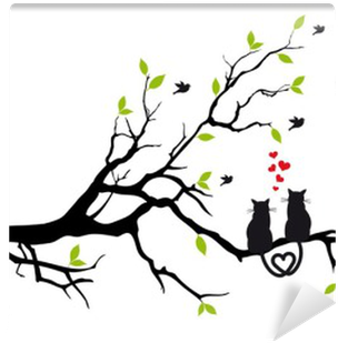 Cats In Love On Tree Branch, Vector Wall Mural • Pixers® - Cats In Love Tree (400x400), Png Download