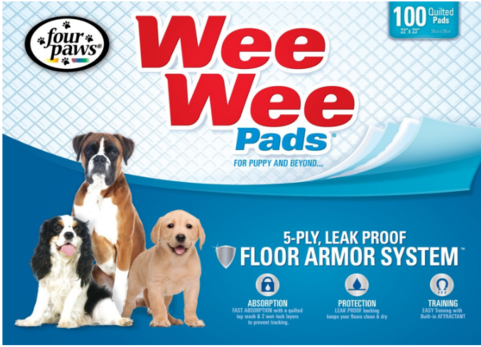 Four Paws Wee-wee Pad Puppy Housebreaking Pads - Four Paws Wee-wee Pet Training And Puppy Pads 150 Ct (480x480), Png Download