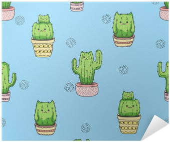 Cute Cartoon Cactus Cat Pattern - Drawing (400x400), Png Download