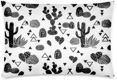 Custom Cute Cartoon Cactus Design Custom Zippered Pillow - Cactus Fabric - Cactus / Black Andwhite Geo Triangle (500x500), Png Download