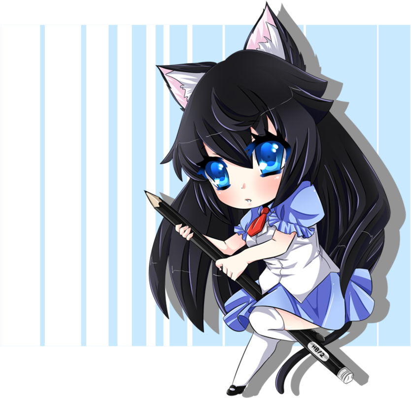 Neko Girl By Ms Oblibious-d324l5r - Anime Chibi Neko Girl With Black Hair (900x807), Png Download