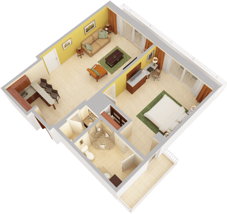 Load More - 3d Small House Floor Plan (1024x768), Png Download