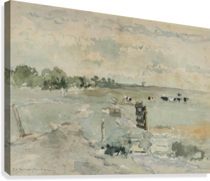 Landscape With Cows And Trees Canvas Print - Johan Hendrik Weissenbruch Watercolours (429x371), Png Download