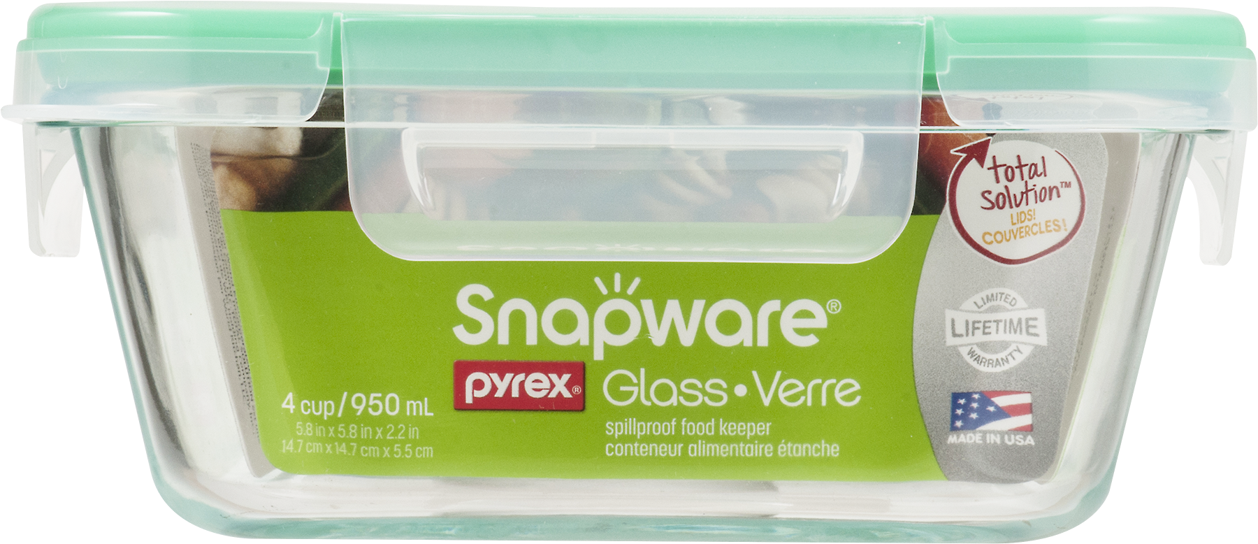 4 Cup Square Pyrex Glass Food Storage With Plastic - Snapware Container Set, Plastic, 6 Piece (1800x1800), Png Download
