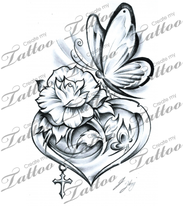 Rose Tattoo Clipart Butterfly - Tattoo Rose With Butterfly (400x400), Png Download