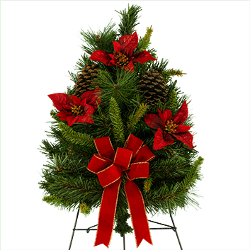 Tree On Easel With Poinsettias And Pinecones - Cemetery Christmas Tree (353x353), Png Download