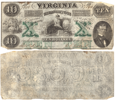 1862 $10 Virginia Treasury Note Cr - Virginia (480x480), Png Download