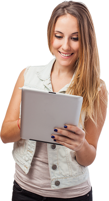 Mulher Usando Tablet - Woman With Tablet Png (357x658), Png Download