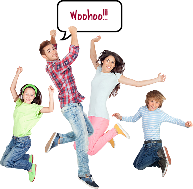Family Jumping With A Though Bubble Saying Woohoo - Bamberg Hüpft 2018 (618x608), Png Download