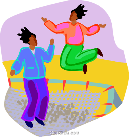 Kids Jumping On A Trampoline Royalty Free Vector Clip (454x480), Png Download