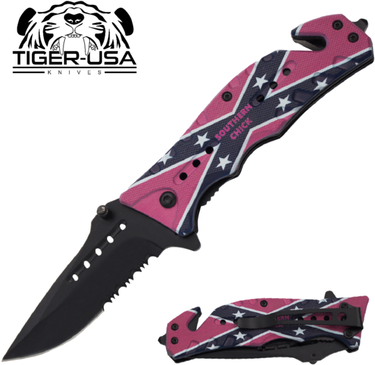 Southern Chick Pink Rebel Flag Trigger Action Steel - Rebel Flag Knives (580x580), Png Download