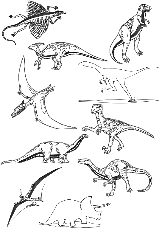 Dinosaurs Black White Line Art Dinosaur 555px - Jurassic World Evolution Drawings (555x785), Png Download