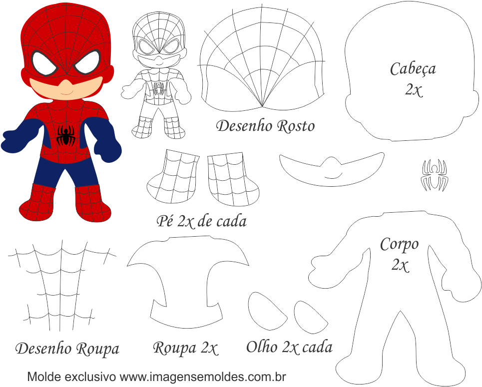 Molde Boneco Homem Aranha De Feltro (1000x820), Png Download