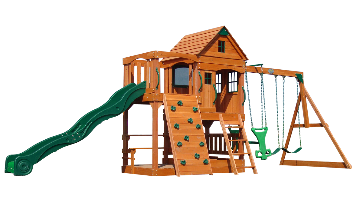 The Patriot Ii Outdoor Wooden Swing Set With Slide - Playground (1200x680), Png Download